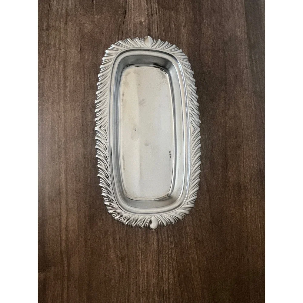 Vintage Chrome Butter Dish with Domed Lid and Ornate Feathered Edge